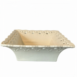 Skye McGhie 2002 Cream Lace Fine Porcelain Square Serving Dish Bowl 6” x 6”